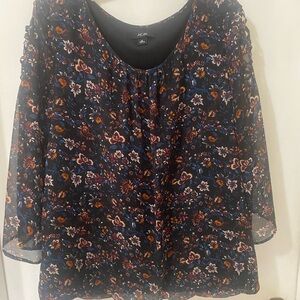 AGB Women’s Blouse Floral Sheer Bell Sleeve 3/4 Blouse Top XL